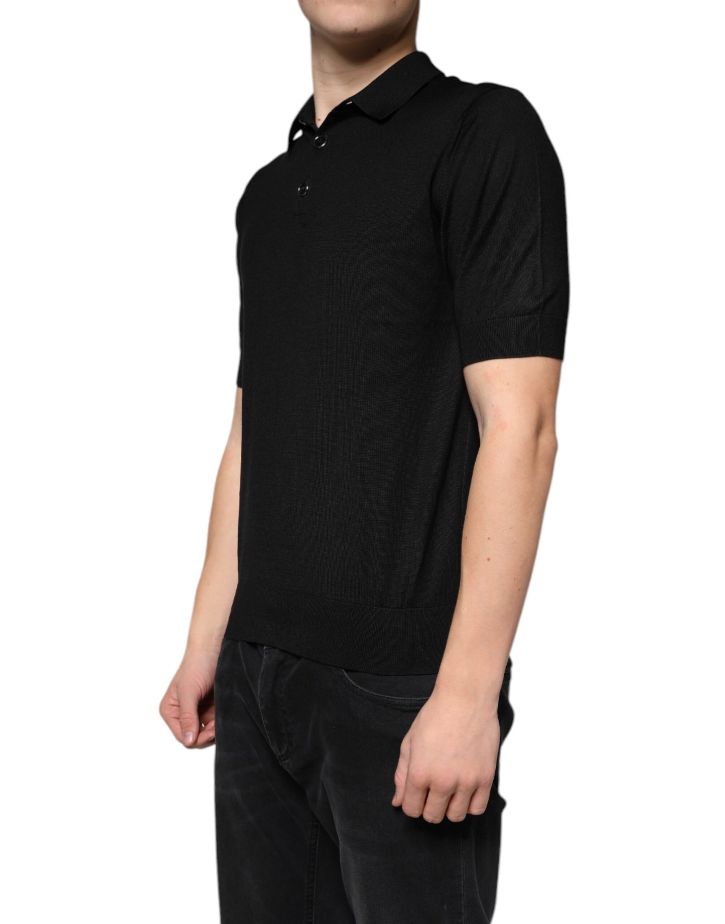 Black Silk Short Sleeves Men Polo T-shirt