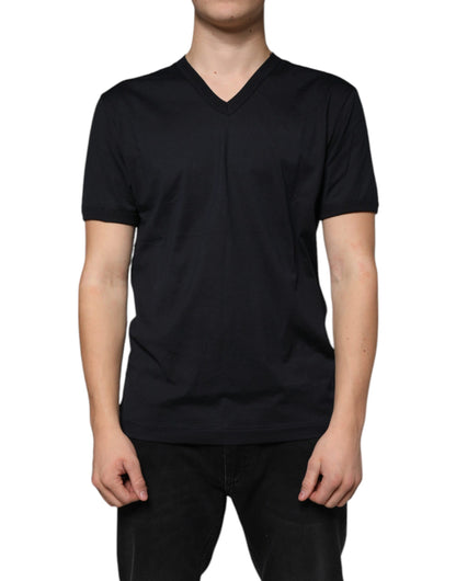 Black Logo Cotton Vneck Short Sleeve T-shirt