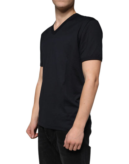 Black Logo Cotton Vneck Short Sleeve T-shirt