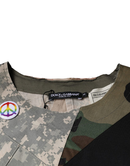 Multicolor Camouflage Cotton Round Neck T-shirt