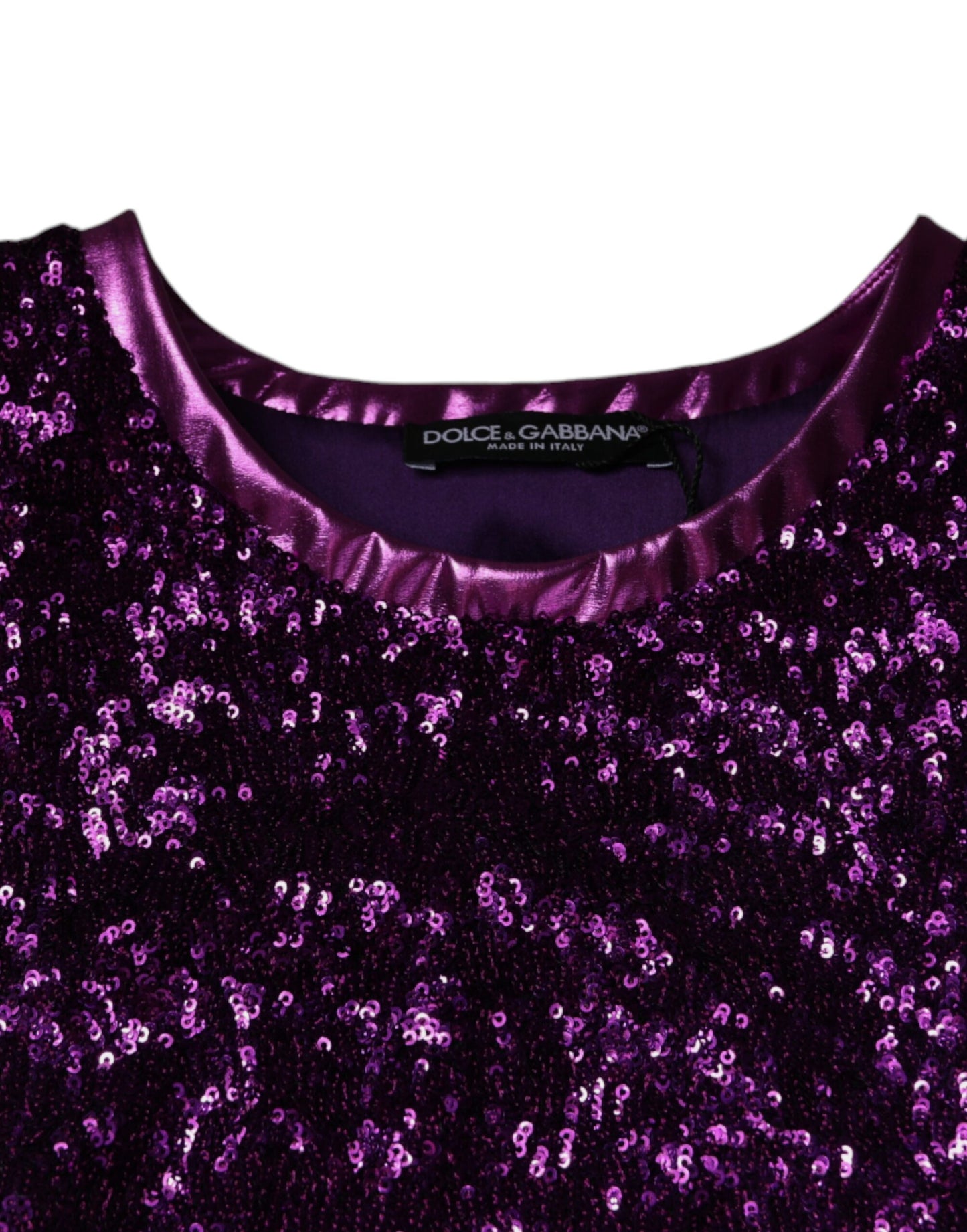 Purple Sequin Round Neck Sleeveless T-shirt