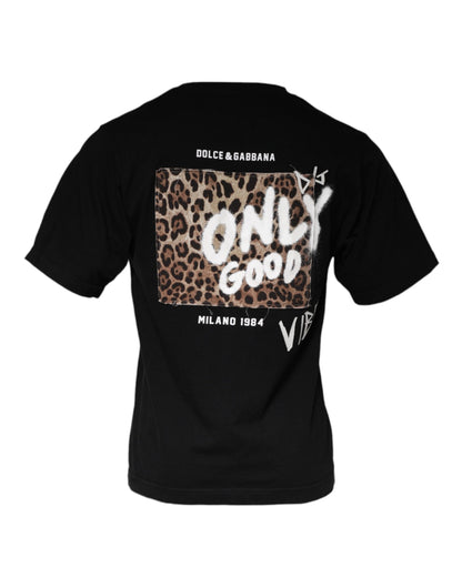 Black Amore Print Cotton Crew Neck T-shirt