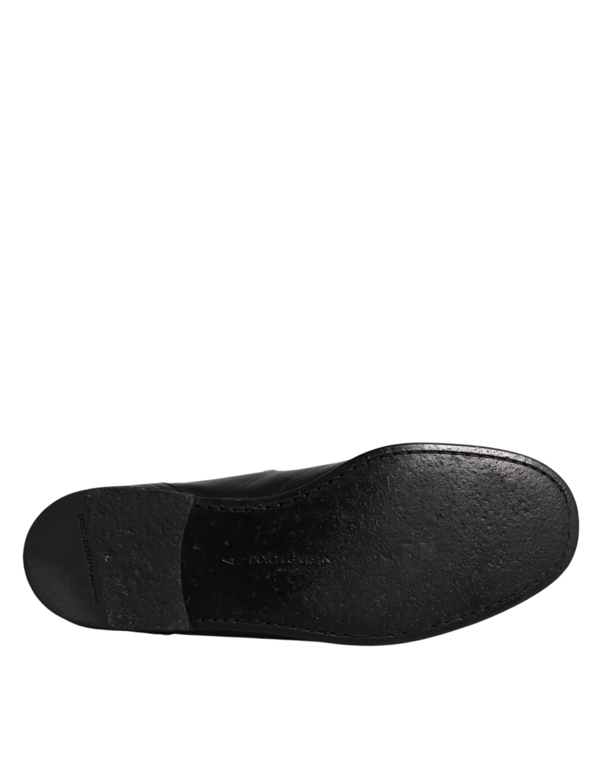 Black Leather Logo Slip On Men Loafers Shoes