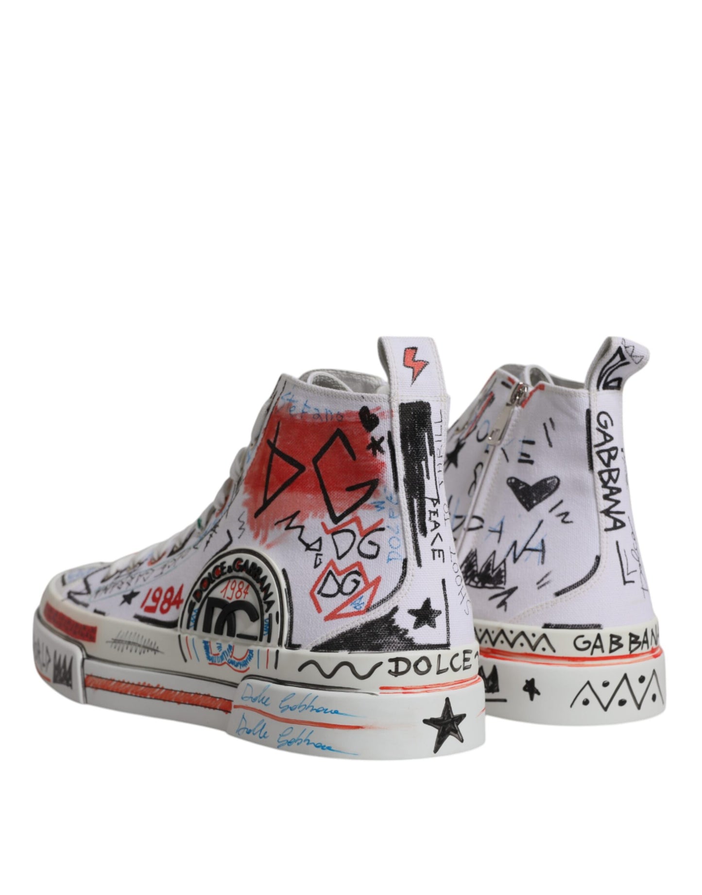 White Cotton Graffiti High Top Sneaker Shoes