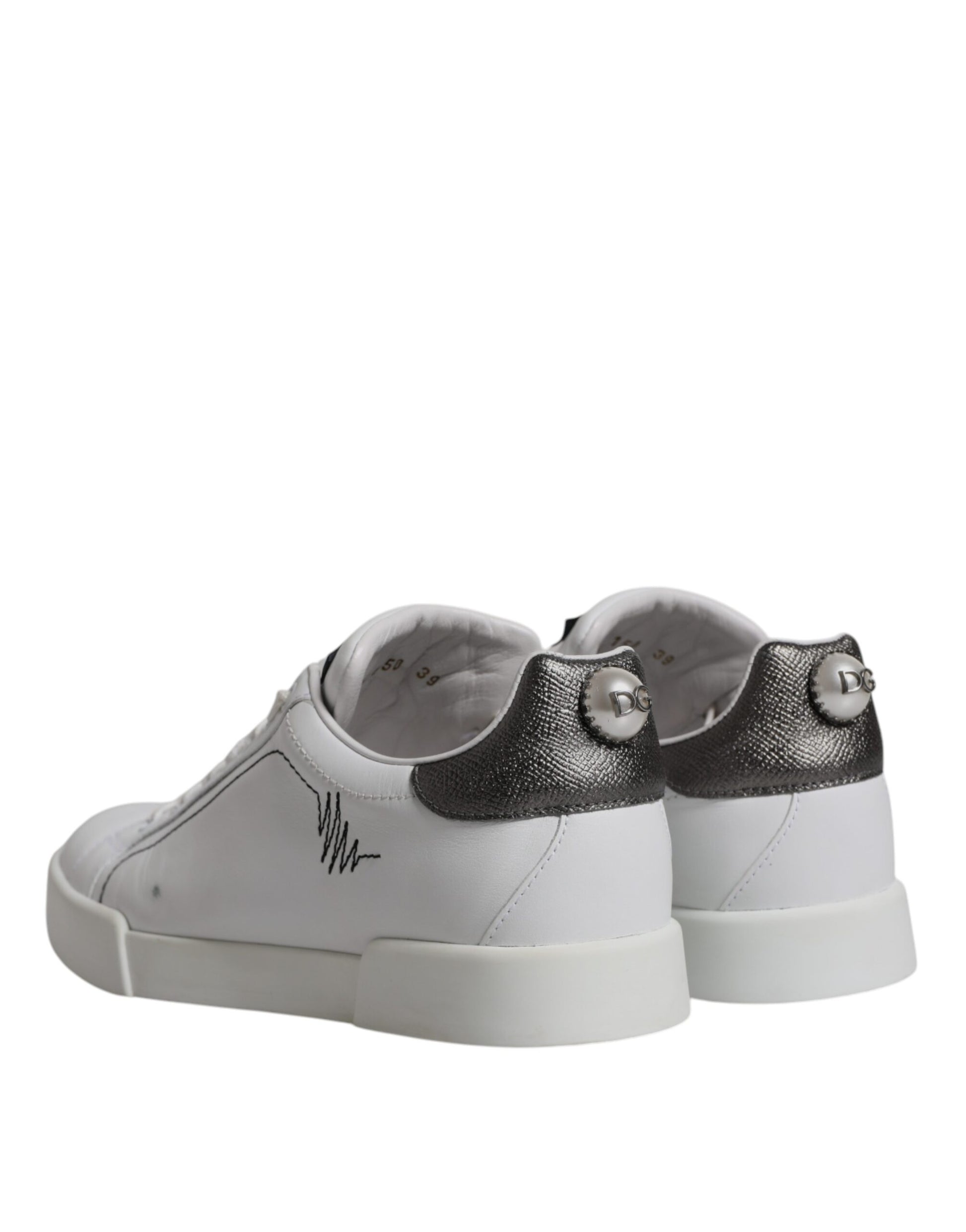 White Silver Leather Low Top Men Sneakers Shoes