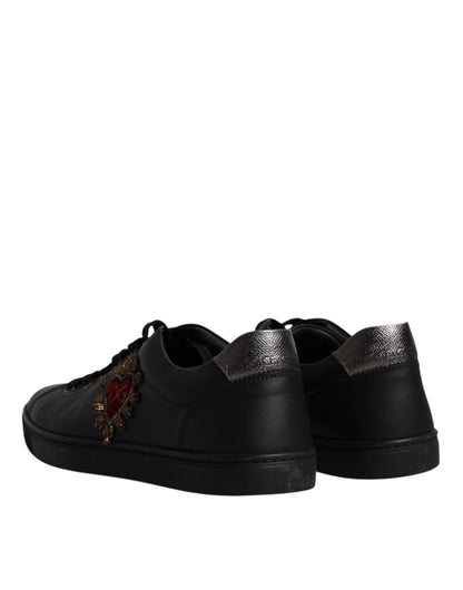 Black Leather London Heart Men Sneakers Shoes