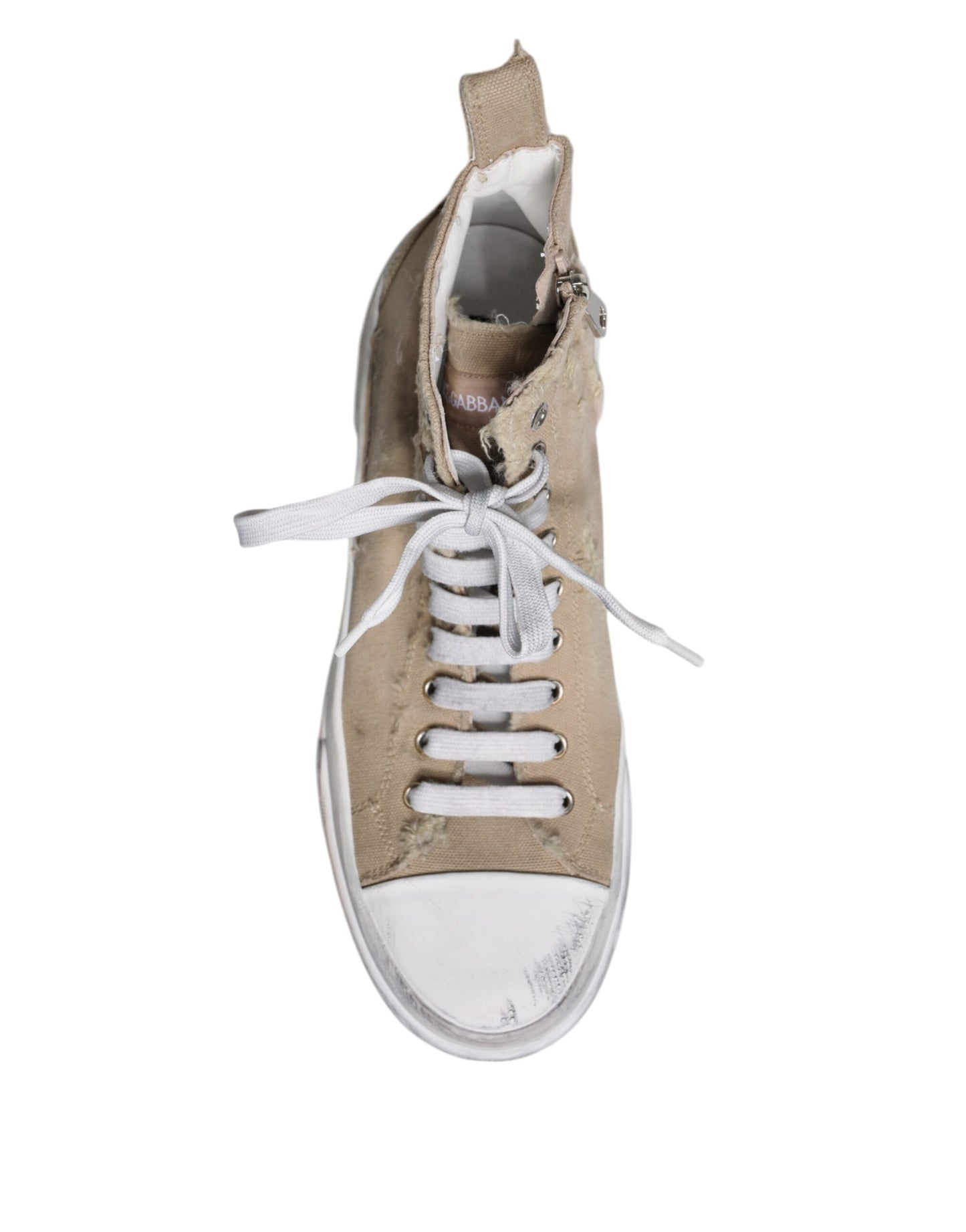 Beige White Canvas High Top Sneakers Shoes