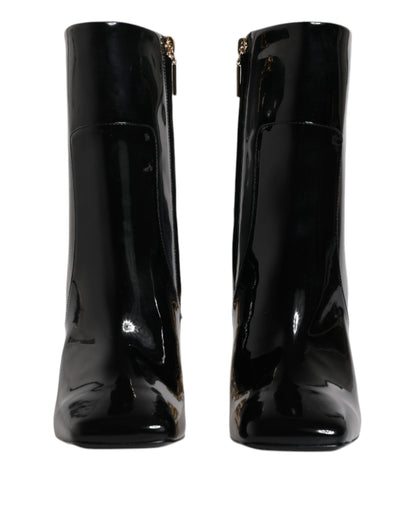 Black Jackie Leather Mid Calf Boots Shoes