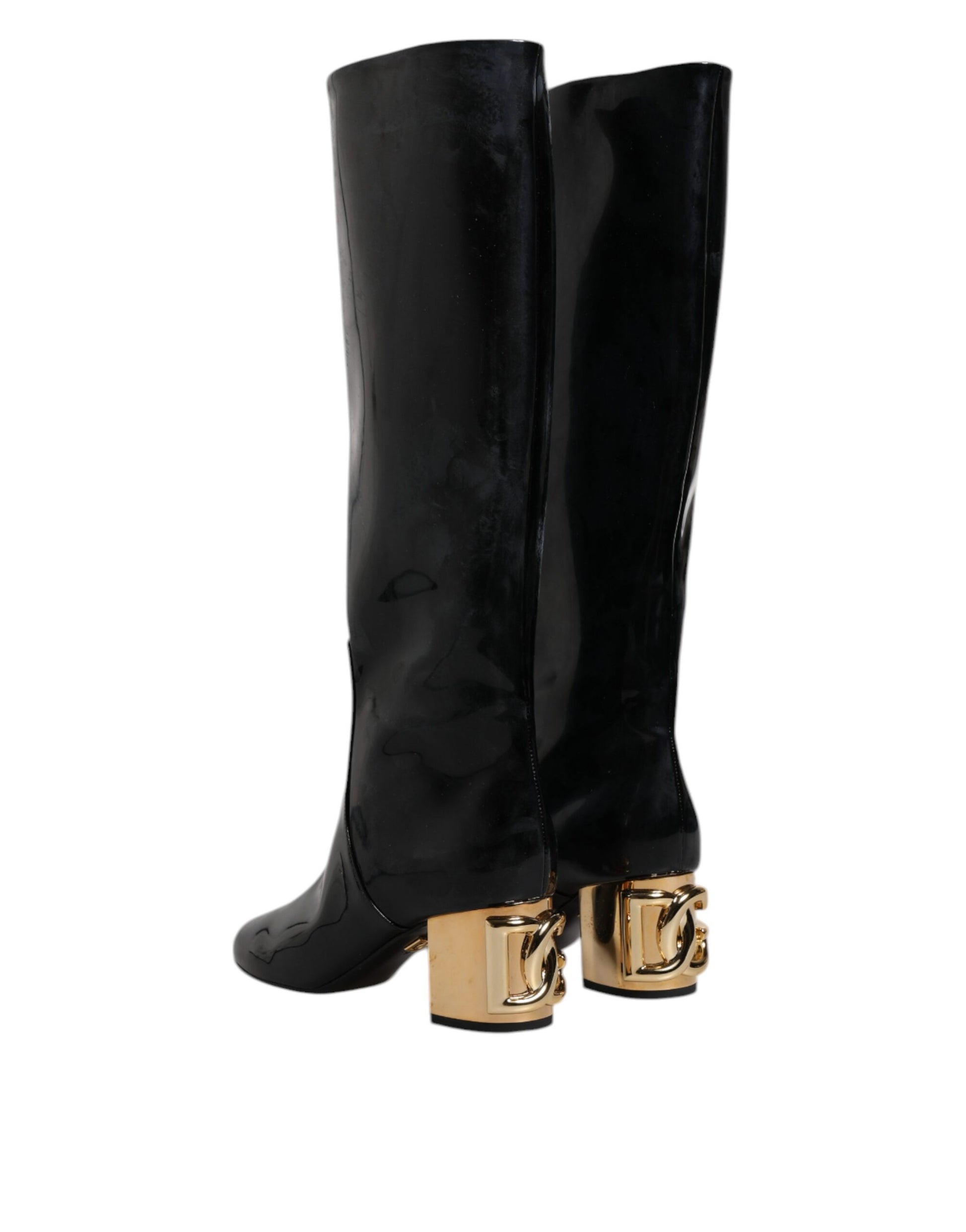 Black Patent Leather Vally High Boots Shoes