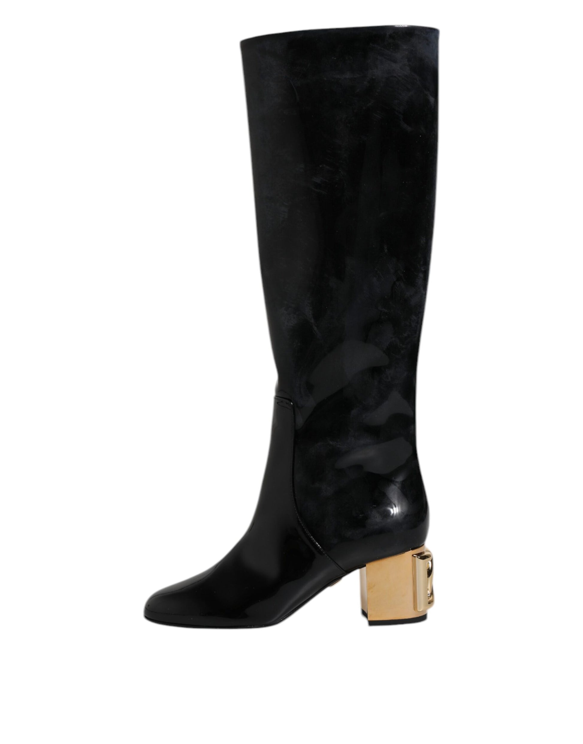 Black Patent Leather Vally High Boots Shoes