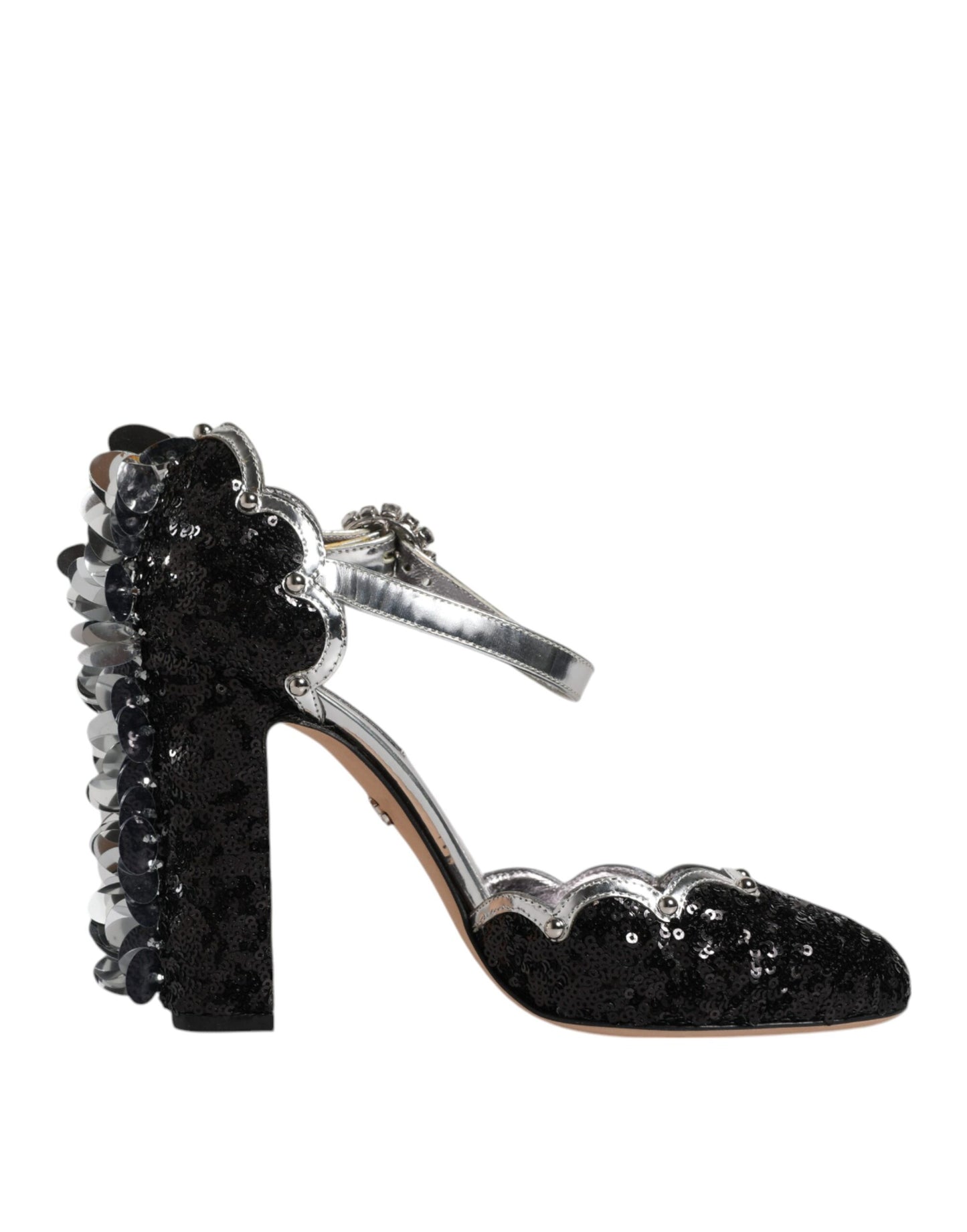 Black Silver Sequin Ankle Strap Sandals Shoes