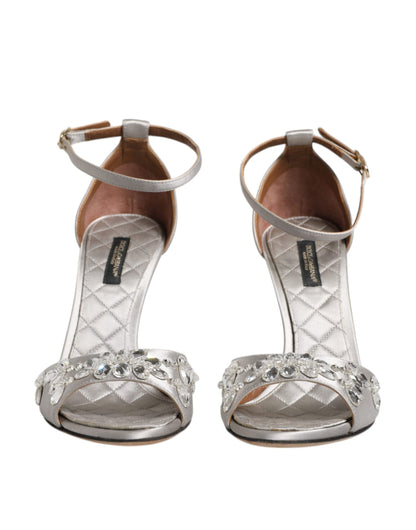 Silver Ankle Strap Crystal Sandals Shoes