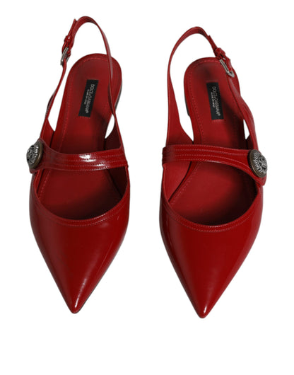 Red Leather Slingback Flats Sandals Shoes