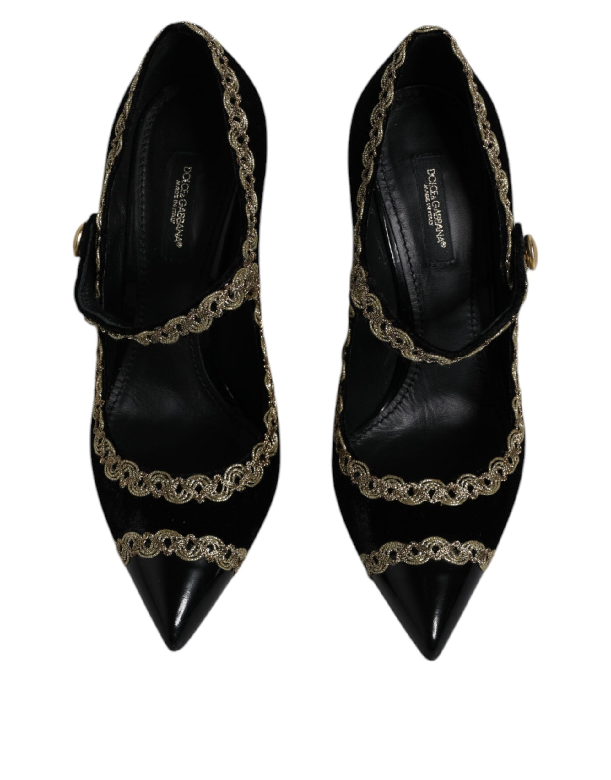 Black Velvet Gold Mary Janes Pumps Shoes