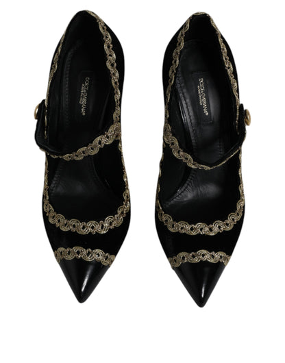 Black Velvet Gold Mary Janes Pumps Shoes