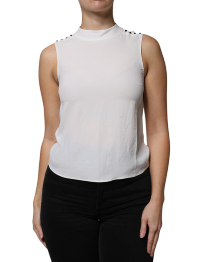 White Mock Neckline Sleeveless Tank Blouse Top