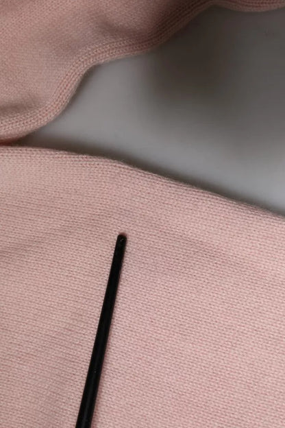 Pink Cashmere Collar Knitted Long Sleeves Top