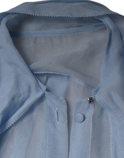 Blue Long Sleeve Button Down Blouse Top