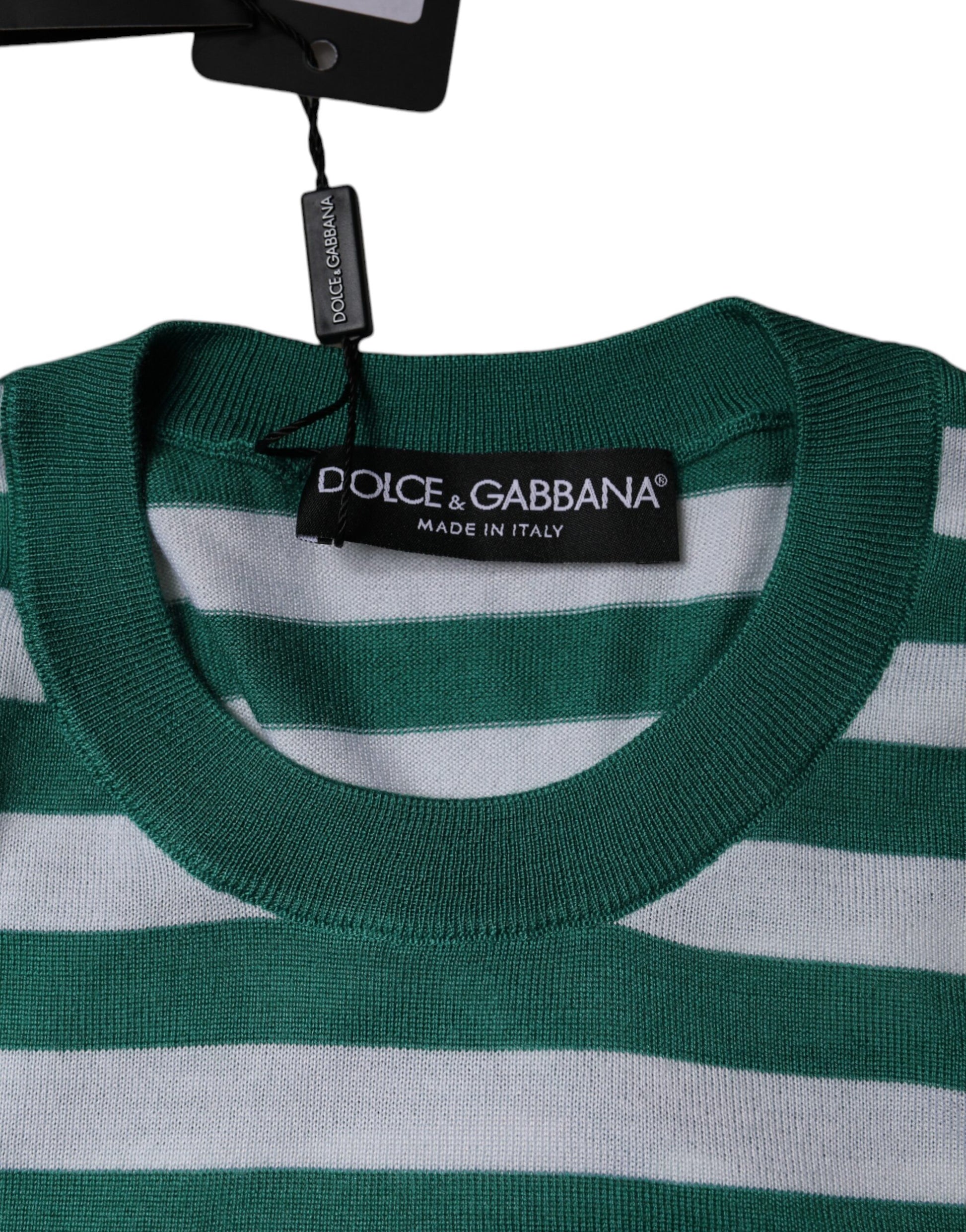 White Green Stripe Leaf Crew Neck T-shirt