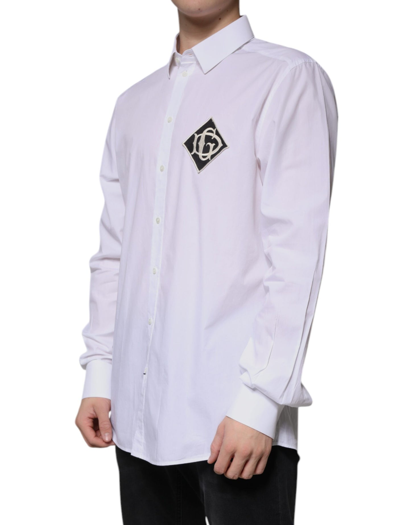 White Logo Cotton Slim Fit GOLD Dress Shirt