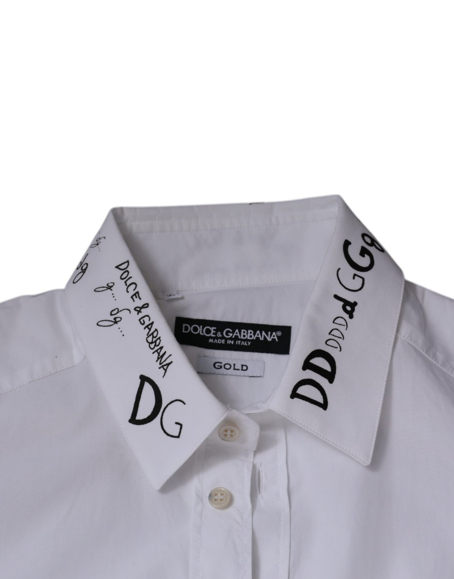 White Cotton Logo Formal Men GOLD Dress Shirt