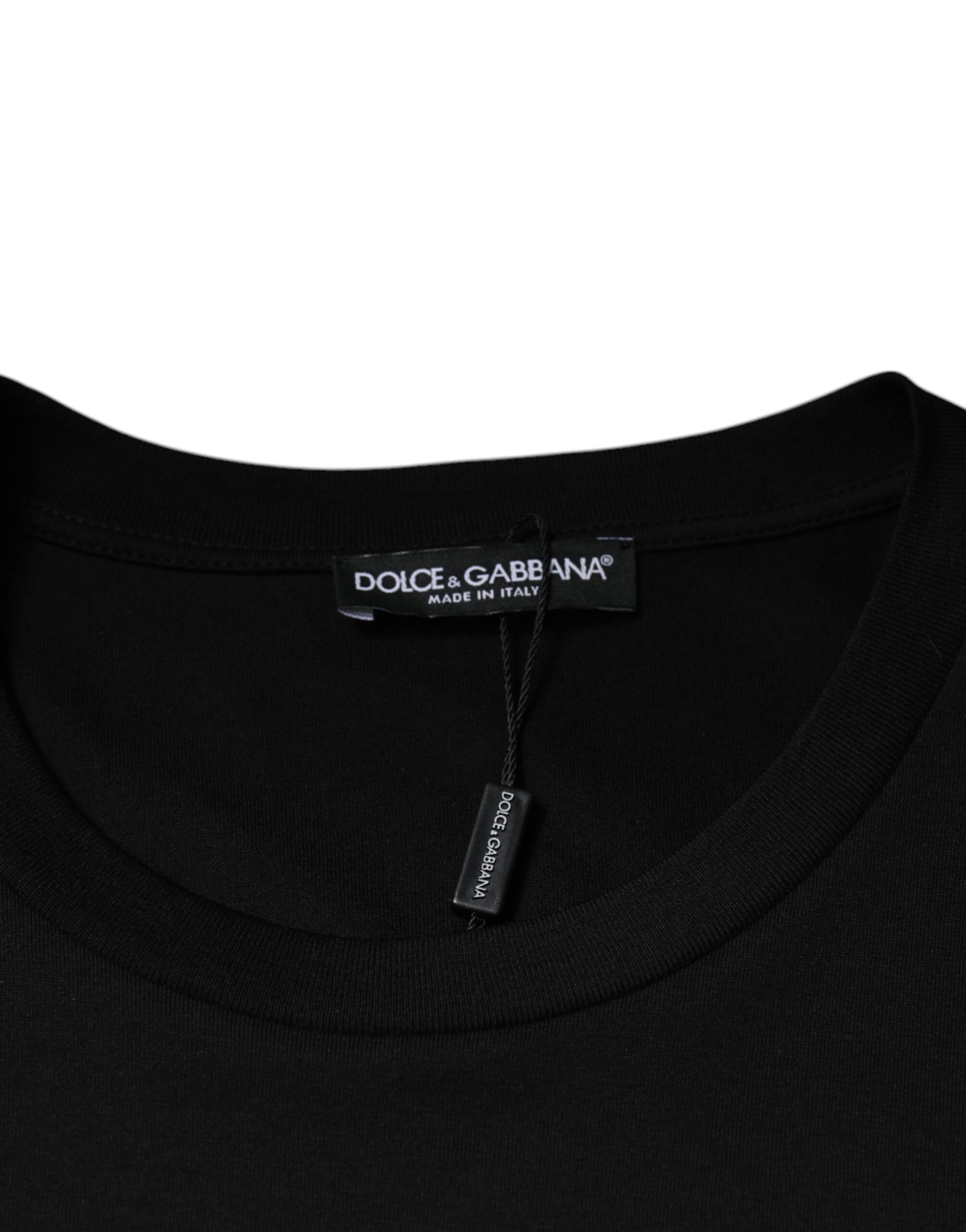 Black Cotton Crew Neck Short Sleeves T-shirt