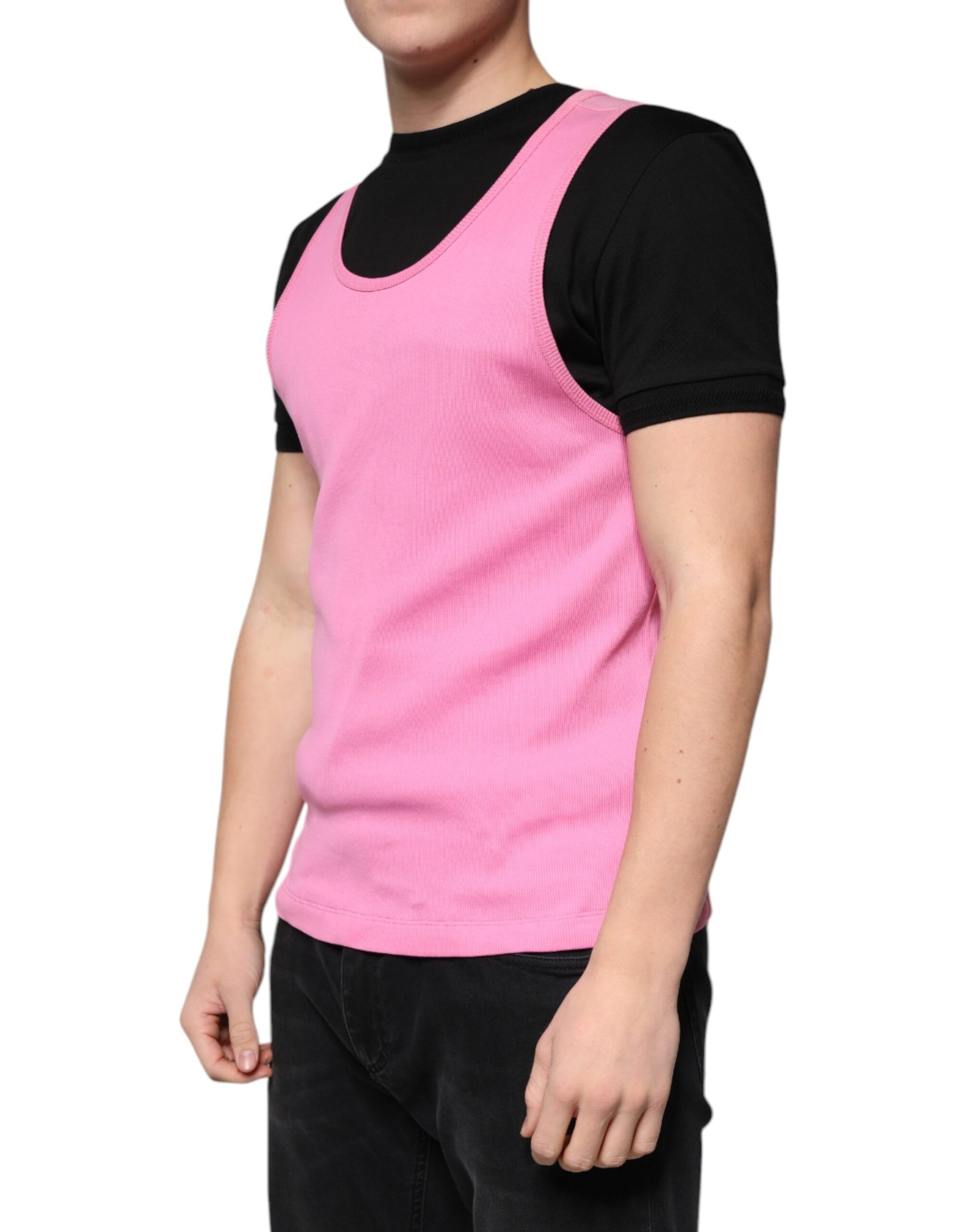 Pink Cotton Round Neck Sleeveless T-shirt