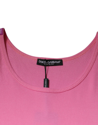 Pink Cotton Round Neck Sleeveless T-shirt