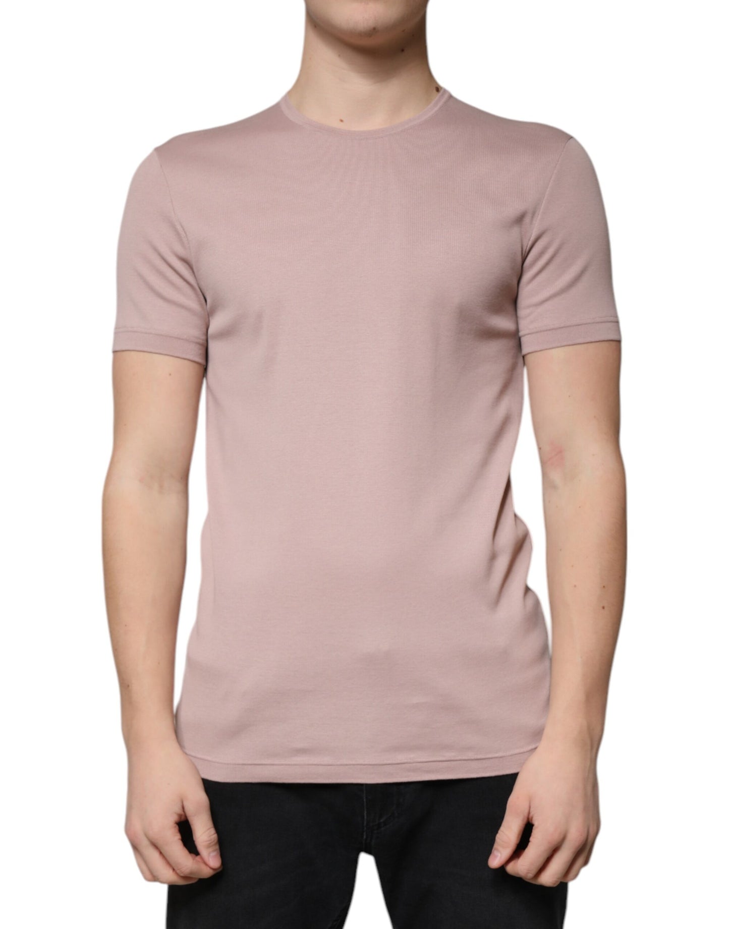 Brown Cotton Short Sleeves Round Neck T-shirt