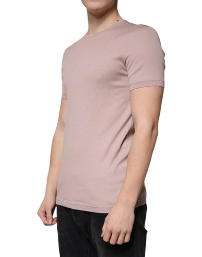 Brown Cotton Short Sleeves Round Neck T-shirt