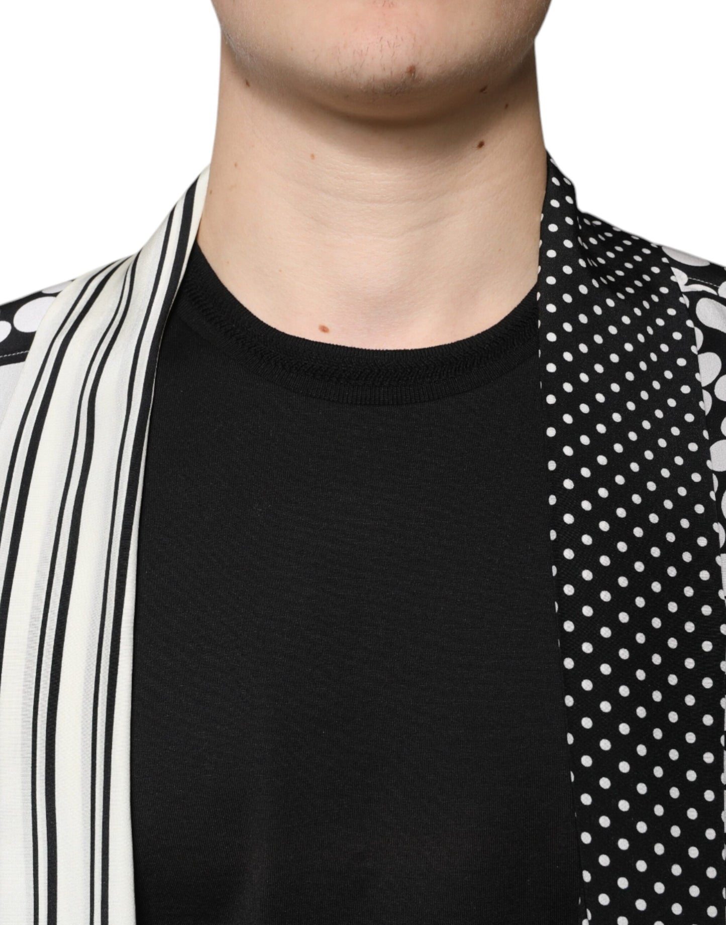 Black White Polka Dots Silk Men Casual Shirt