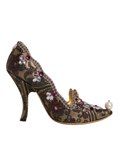 Multicolor Embellished Jacquard Pumps Shoes