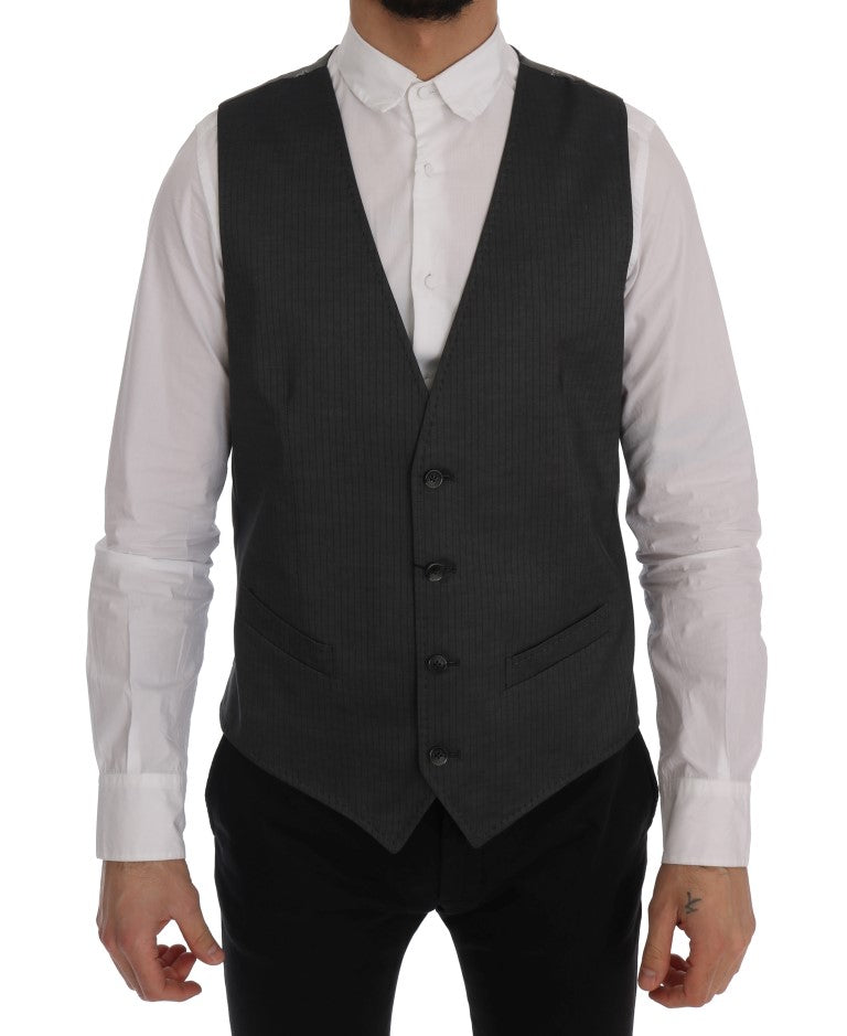 Sleek Gray Single-Breasted Waistcoat Vest