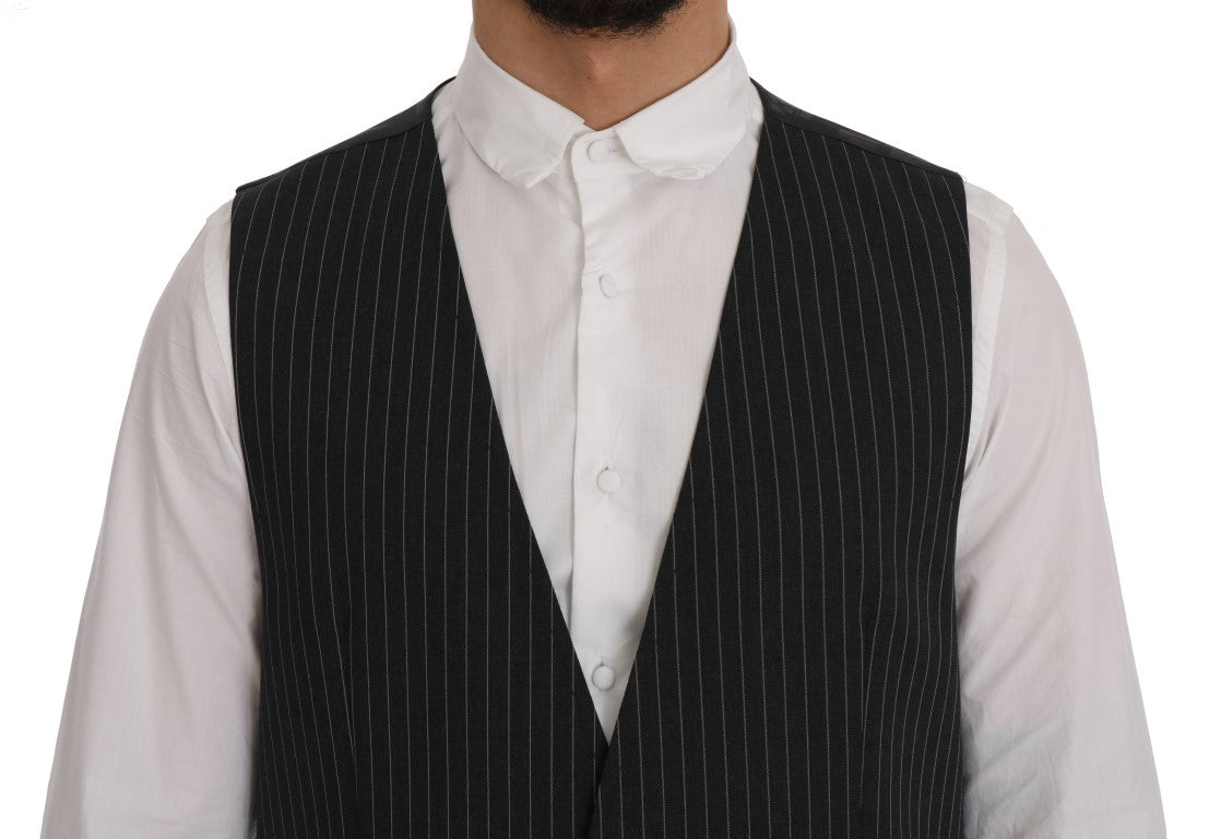 Elegant Gray Striped Vest Waistcoat