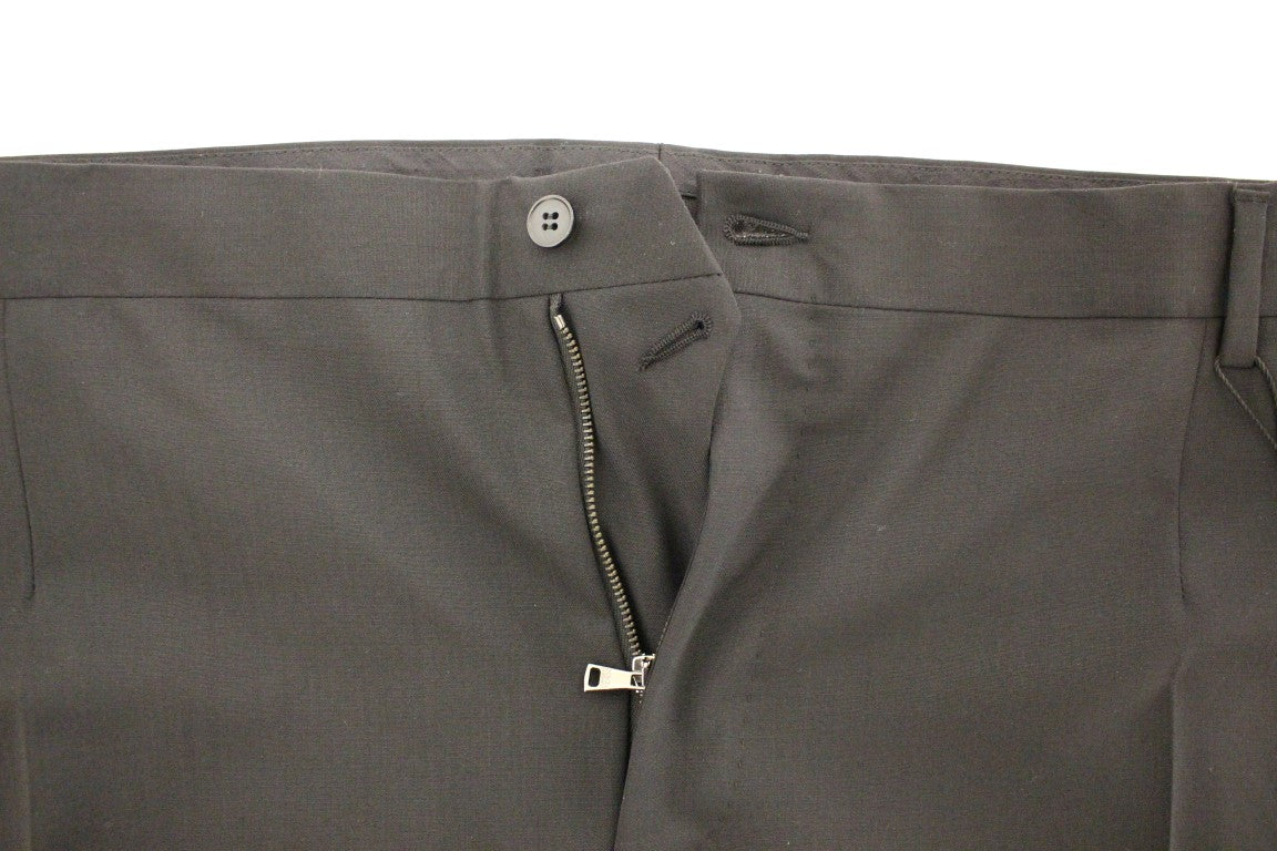 Elegant Pleated Black Wool Trousers