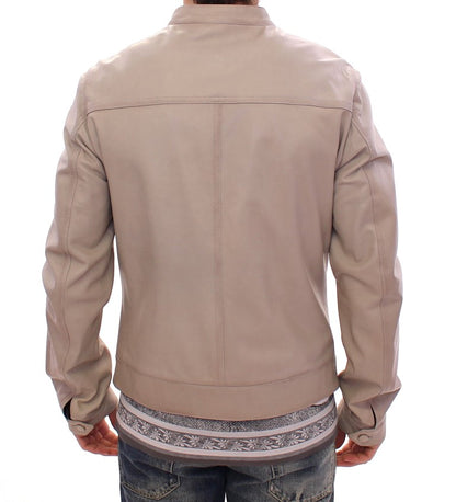 Elegant Beige Leather Lambskin Jacket