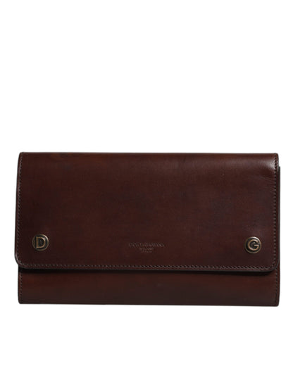 Brown Leather Logo Embossed Crossbody Bag