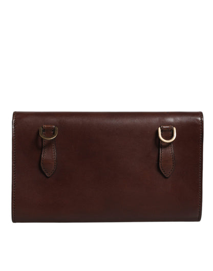 Brown Leather Logo Embossed Crossbody Bag