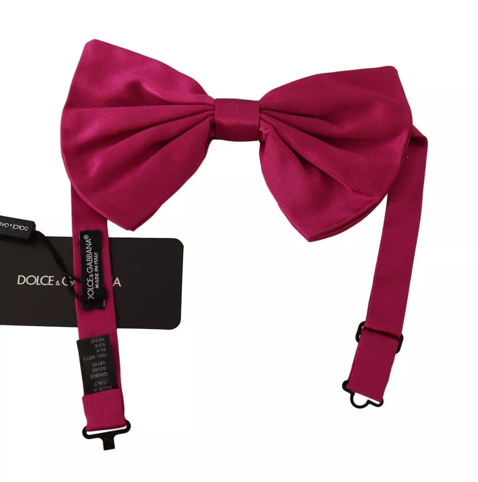 Pink 100% Silk Adjustable Neck Bow Tie Men