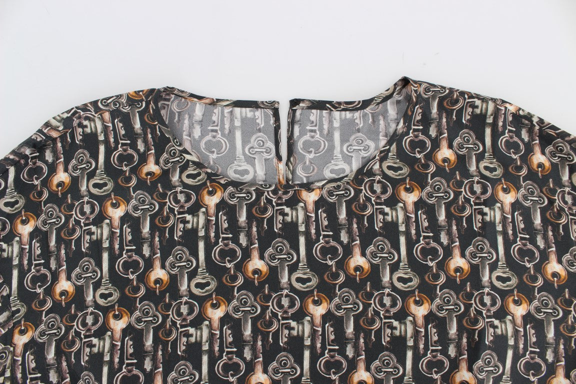 Enchanted Sicily Silk Blouse with Medieval Keys Print