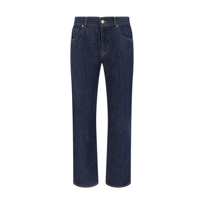 Blue Cotton Straight-Leg Jeans