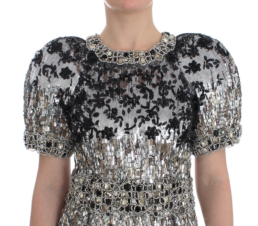 Silver Crystal Embellished Shift Dress Masterpiece