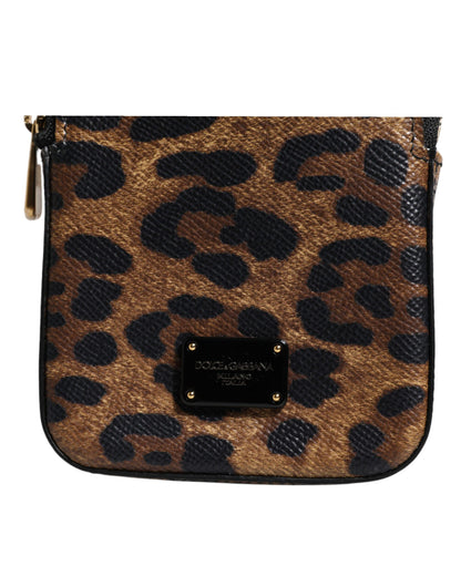 Brown Leopard Print Dauphine Leather Zip Around Wallet