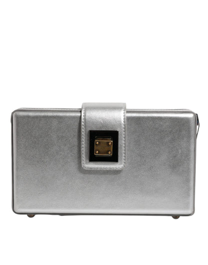 Metallic Silver DG BOX Leather Shoulder Strap Bag