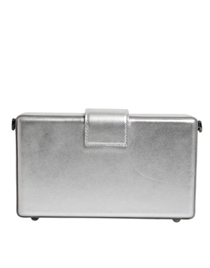 Metallic Silver DG BOX Leather Shoulder Strap Bag