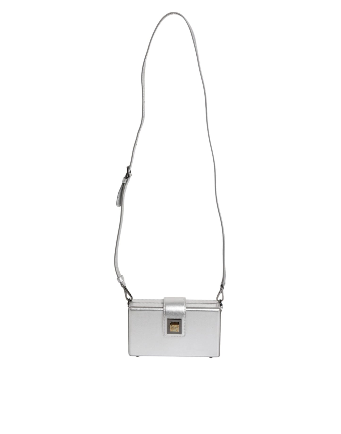 Metallic Silver DG BOX Leather Shoulder Strap Bag
