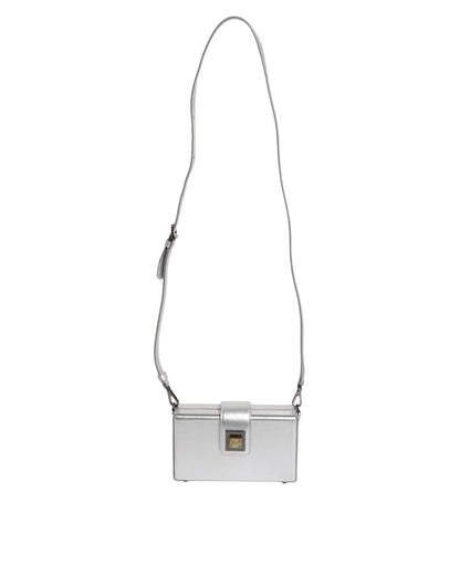 Metallic Silver DG BOX Leather Shoulder Strap Bag