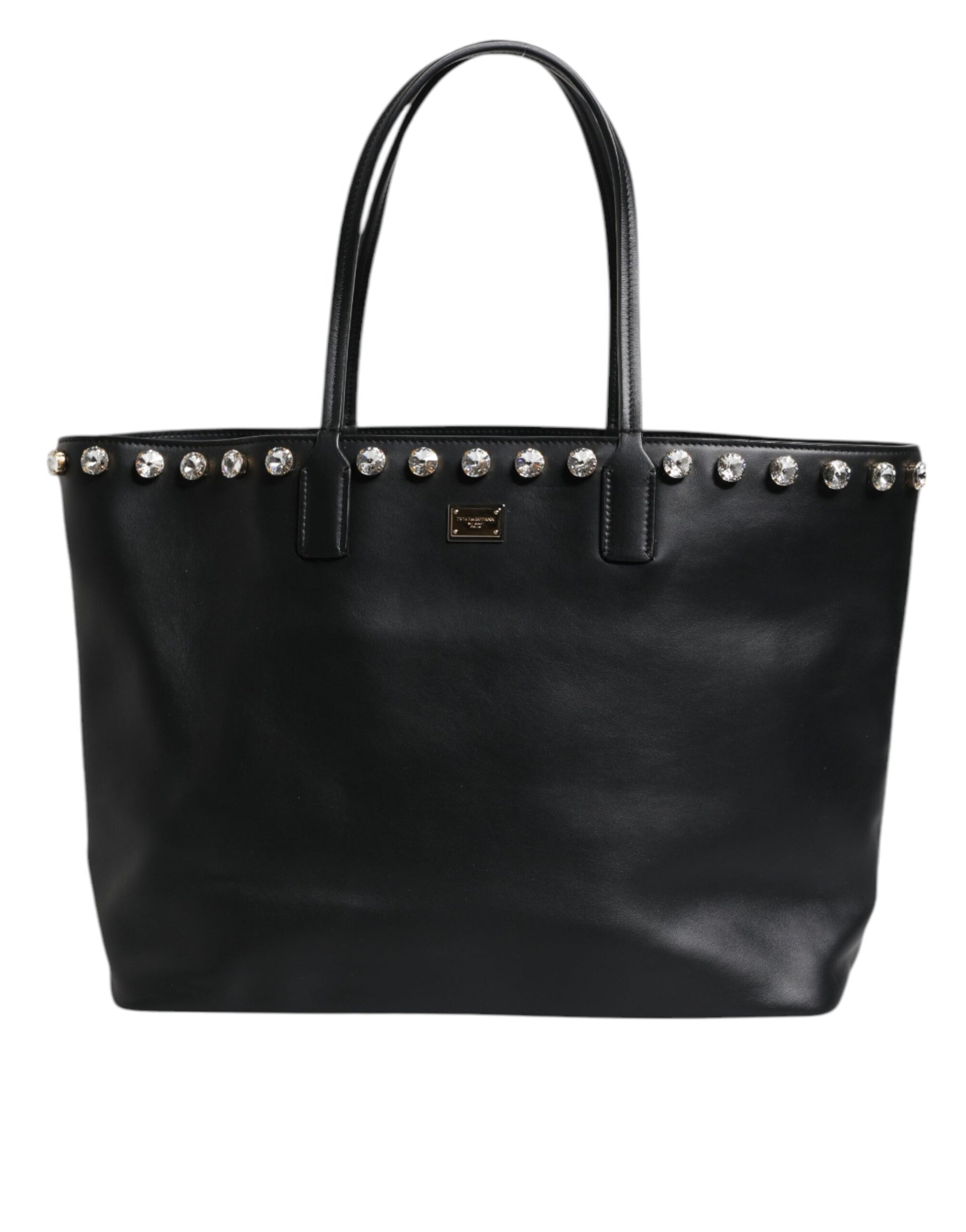 Black Crystal Leather Shopping Women Tote Bag