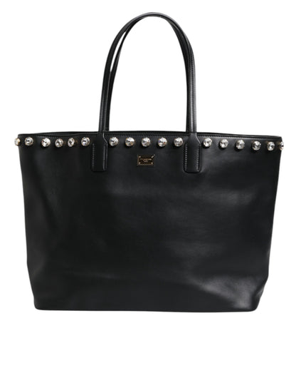 Black Crystal Leather Shopping Women Tote Bag