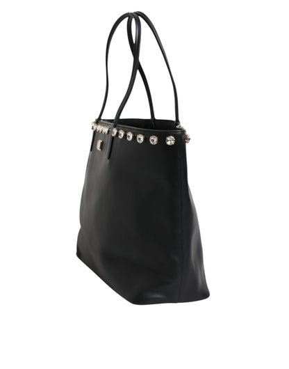 Black Crystal Leather Shopping Women Tote Bag